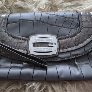 GUESS Gray Crocodile Embossed Clutch